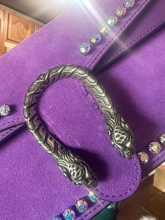 RARE Gucci Dionysus Purple Suede Crystal Chain Purse - Picture 15 of 15